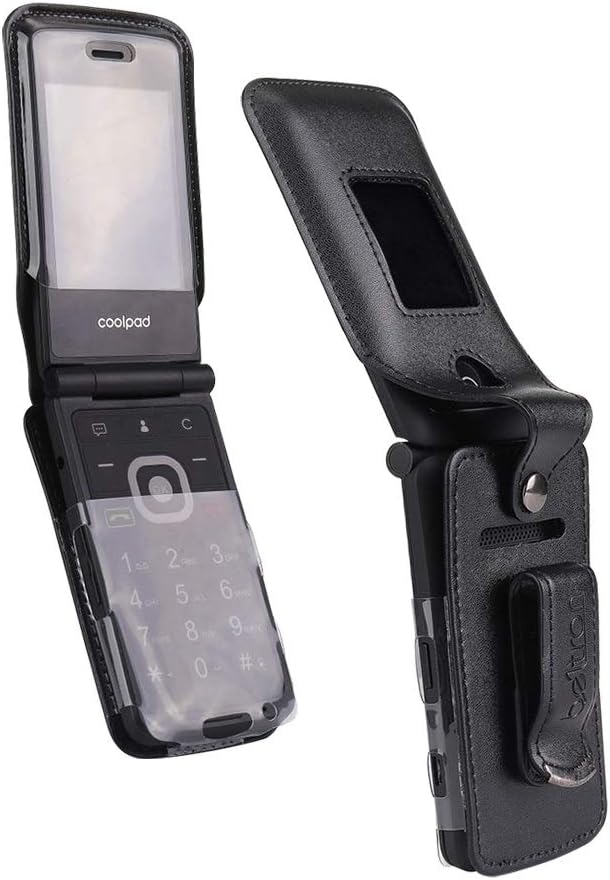 BELTRON Fitted Leather Case for Coolpad Snap 3312A Flip Phone (Boost Mobile, Sprint, T-Mobile, Virgin Mobile) Features: Rotating Belt Clip, Screen & Keypad Protection & Secure Fit Black