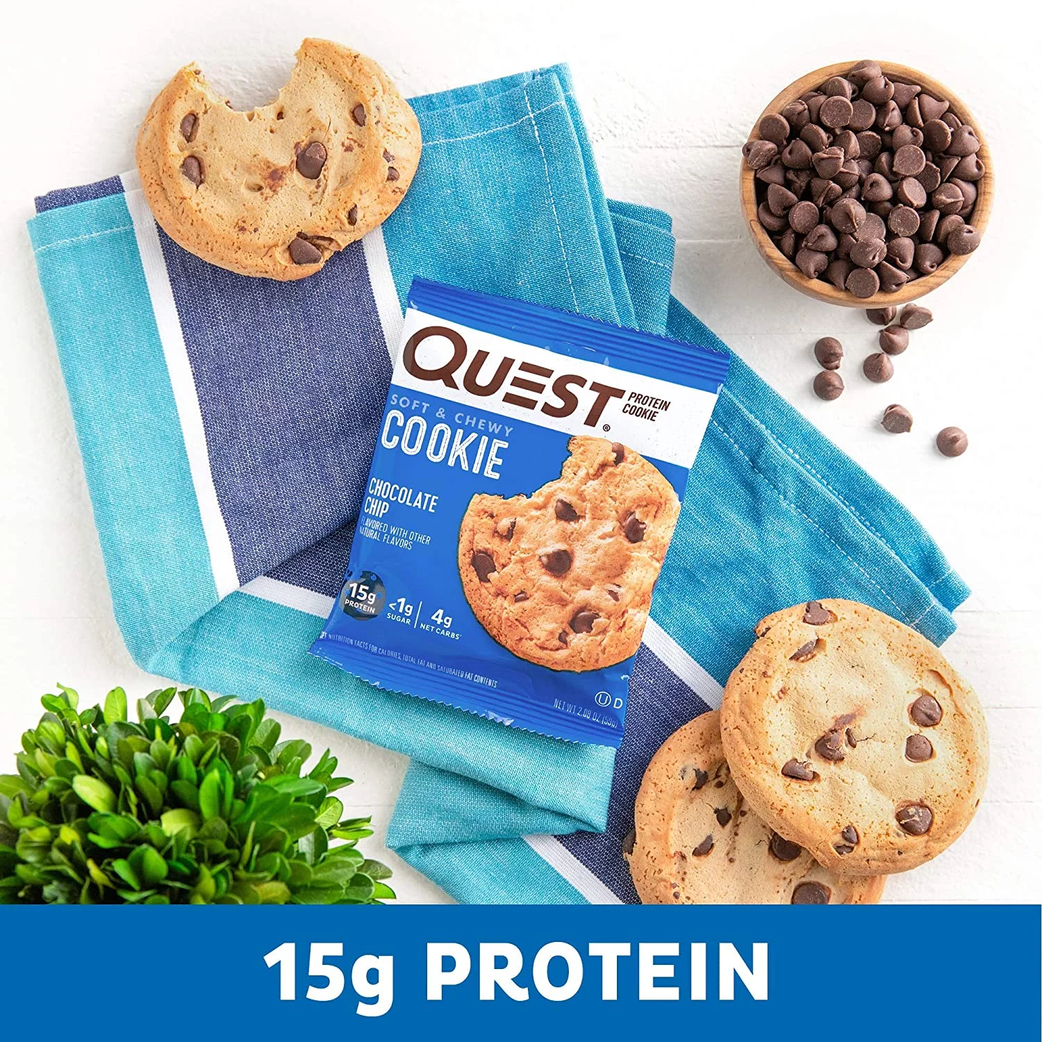 Quest Nutrition Chocolate Chip Protein Cookie, Keto Friendly, High Protein, Low Carb, Soy Free, 12 Count 