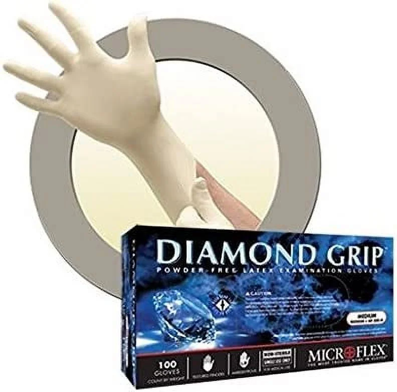 Microflex Diamond Grip Powder-Free Latex Examination Glove, Large, White (100pcs) 5 Pack