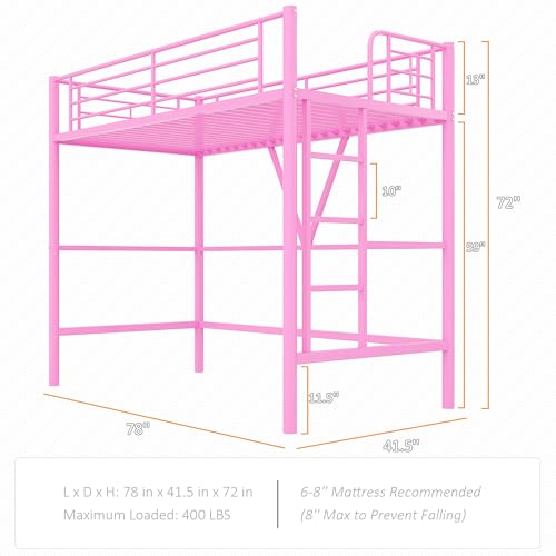 VECELO Twin Size Loft Bed with Full-Length Guardrails and Removable Ladder, Heavy-Duty Metal Frame, Space-Saving Design & Noise-Free, Black