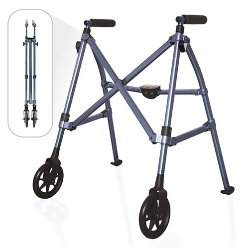 Stander Wonder Walker, Lightweight Foldable Space Saver Rolling Walker for Adults, Seniors, and Elderly, Compact Travel Walker with 6-inch Wheels and Ski Glides for Mobility Support, Matte Black