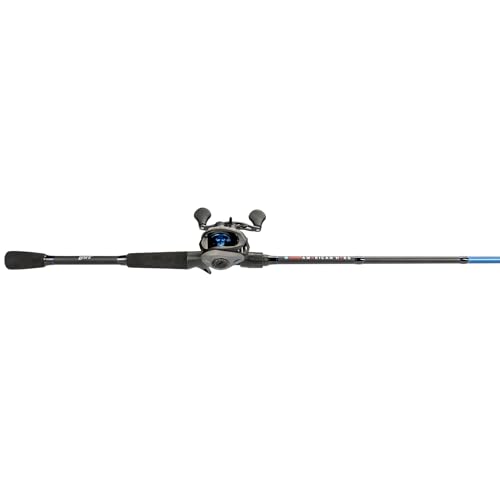 Lew's Lew’s American Hero Baitcast Reel and Fishing Rod Combo, 1-Piece Medium-Heavy Power Fast Action IM6 Graphite Rod, 7.5:1 Gear Ratio, Gray/Black/Blue