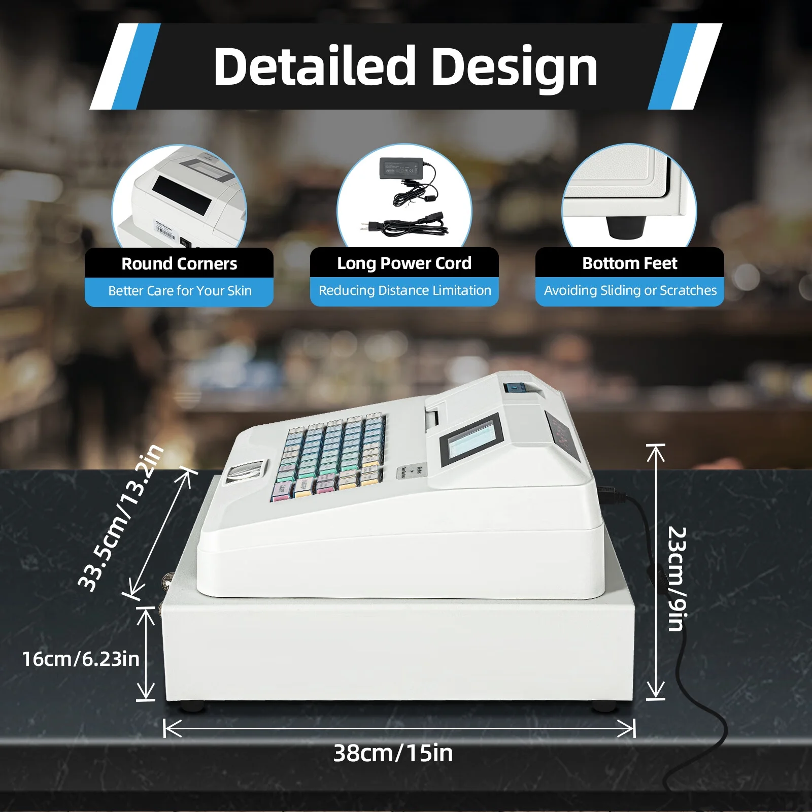 Aiqidi Electronic Cash Register POS Syetem 48 Keys 8 Digital LCD Display Casher with Flat Keyboard and Drawer Box for Retail Restaurant Shop 110V