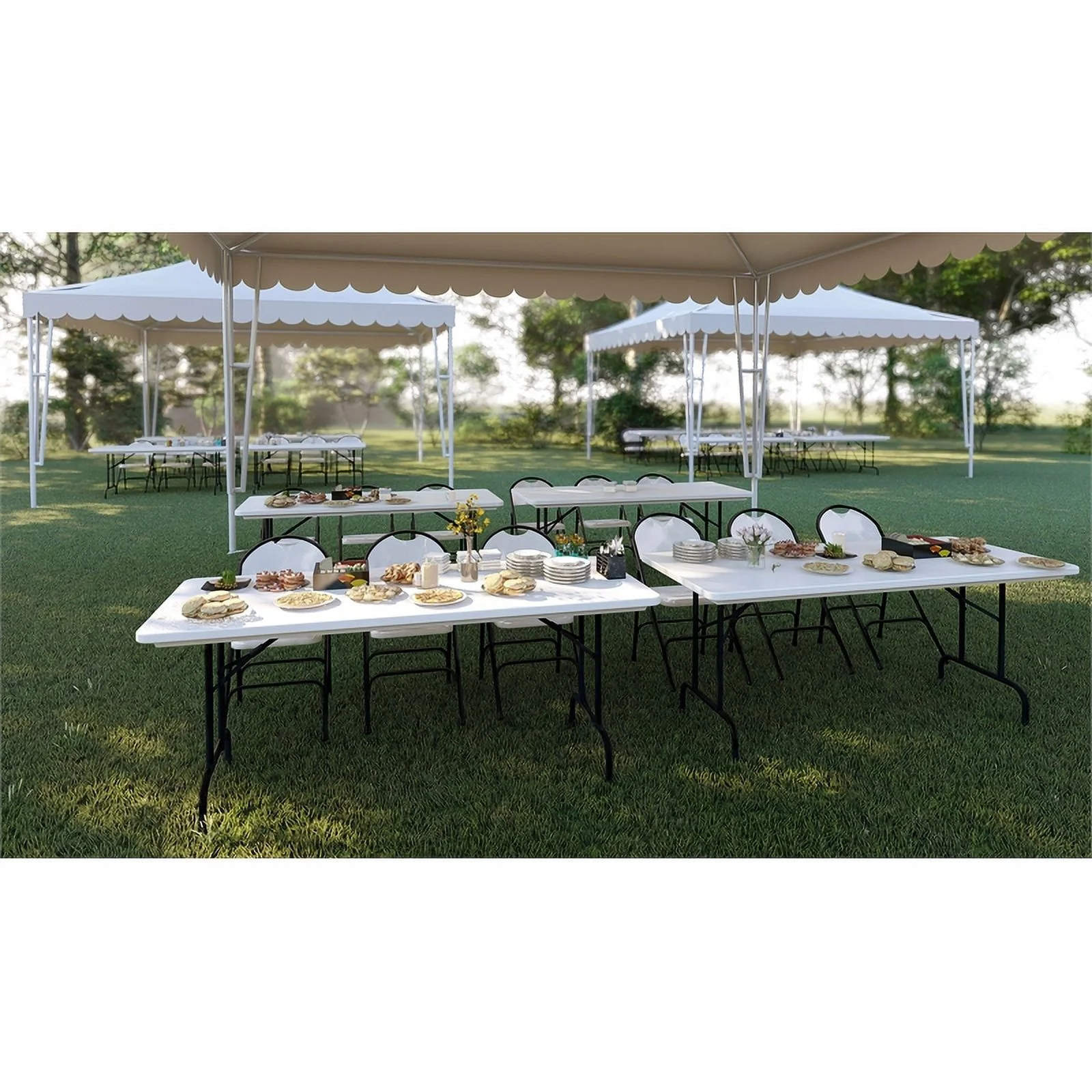 Pemberly Row Plastic Resin/Metal Folding Chair in Gray Granite/Black (Set of 4)