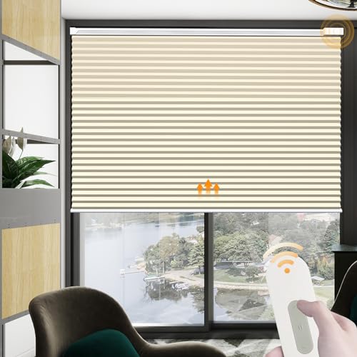 Motorized Cellular Shades Cordless Blackout Rechargeable Window Curtains with Remote for Privacy Protection Smart Home Electric Automatic Honeycomb Blinds for Windows, Custom Size, Grey
