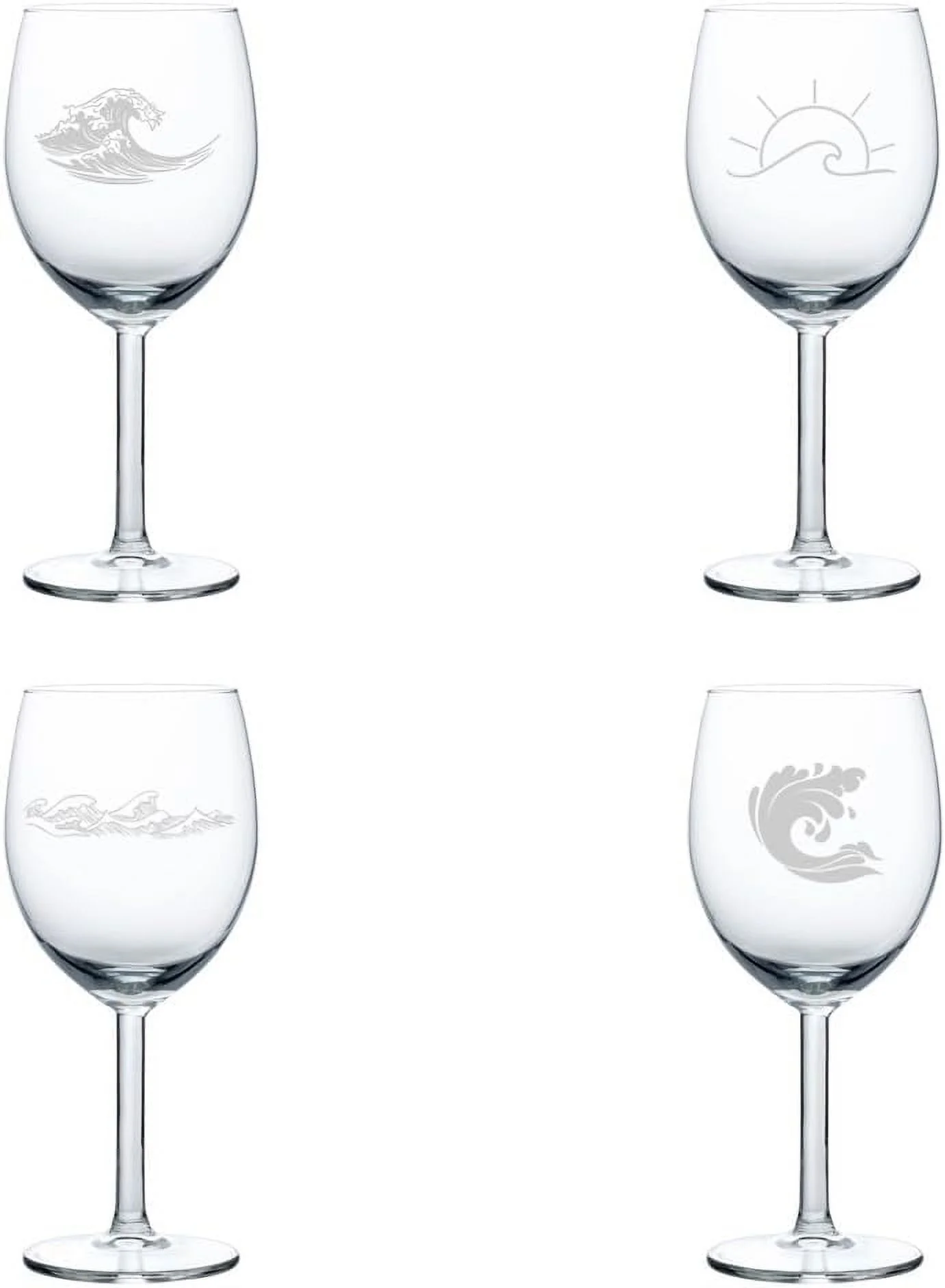 Set of 4 Wine Glass Gift Wave Ocean Lake River Collection (10 oz)