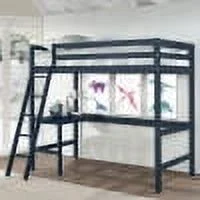 Hillsdale Furniture Caspian Wood Study Twin Loft Bed with Desk, Navy