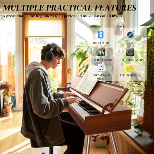 Ktaxon Weighted Digital Piano 88 Keys Home Electric Keyboard Desk & Vanity Desk Piano with Acoustic Piano Sound, 3-Pedal Unit, Headphone Bluetooth Connection (Natural)