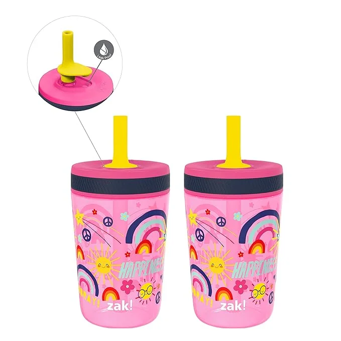 Zak Designs Kelso 15 oz Tumbler Set, (Starpower) Non-BPA Leak-Proof Screw-On Lid with Straw Made of Durable Plastic and Silicone, Perfect Baby Cup Bundle for Kids (2pc Set)