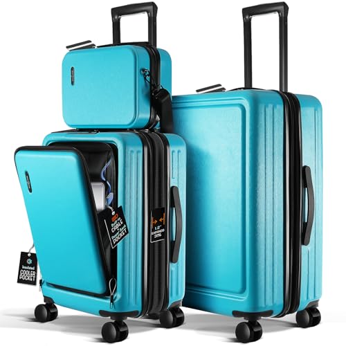 22 Inch Carry On Luggage 22x14x9 Airline Approved, Carry On Suitcase with Wheels, Hard-shell Carry-on Luggage, Durable Luggage Carry-On, Black Small Suitcase with Cosmetic Case