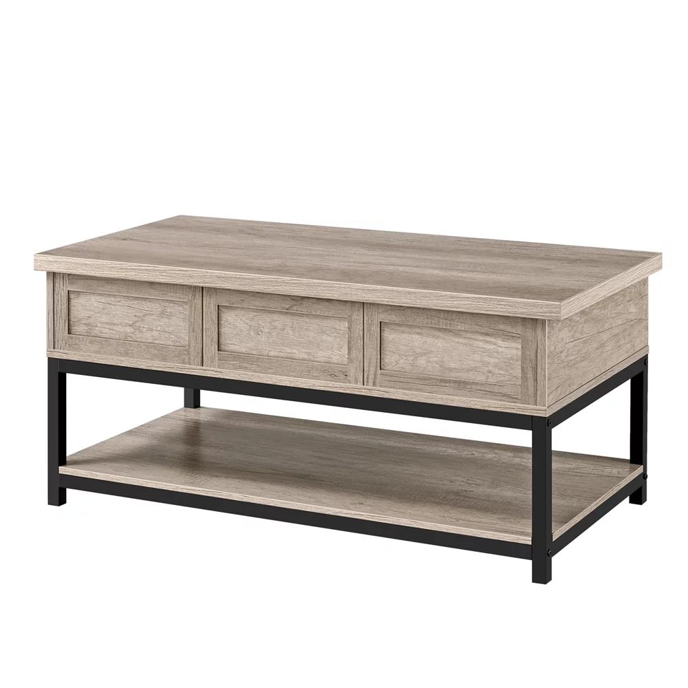 Alden Design Wooden Lift Top Coffee Table with Storage Shelf, Rustic Gray