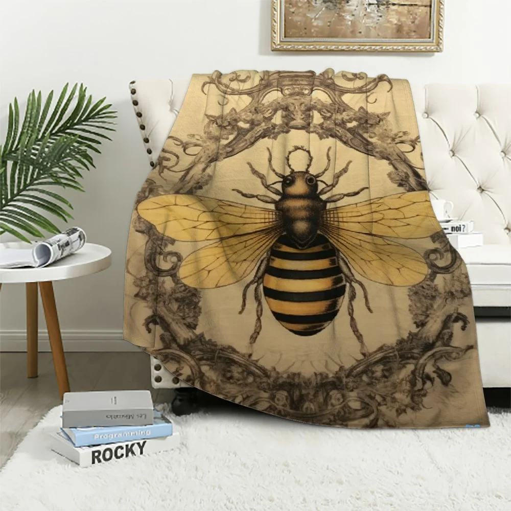 ARISTURING Modern Vintage French Queen Bee Throw Blanket Super Soft Plush Throw Blanket,