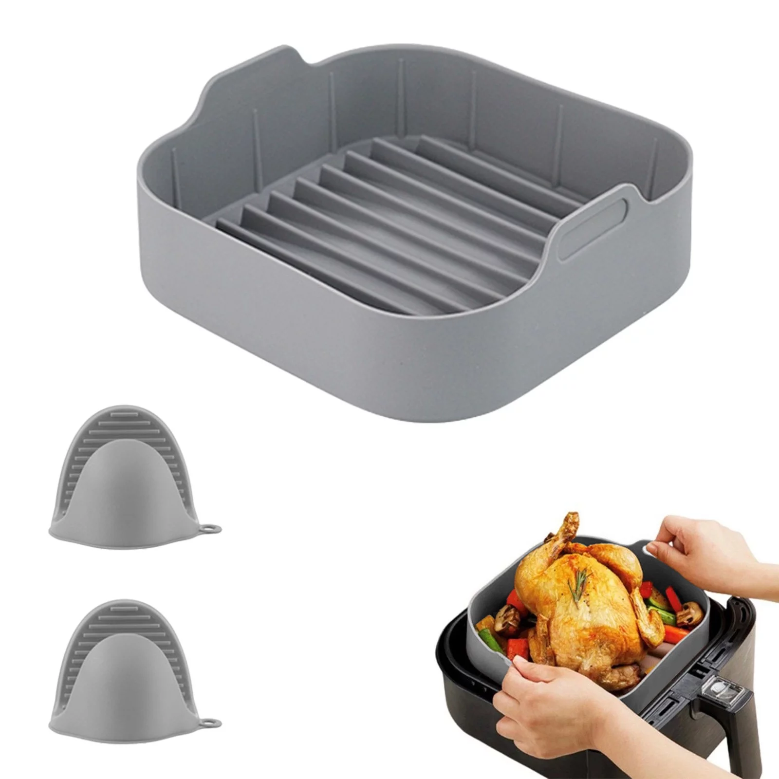 Air Fryer Silicone Pot Silicone Air Fryer Basket Heat Resistant Square Replacement
