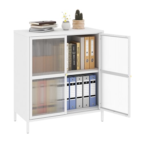 Metal Storage Cabinet with 2 Door, Steel Locker Sideboard Buffet Cabinet Console Table for Home Office (White)