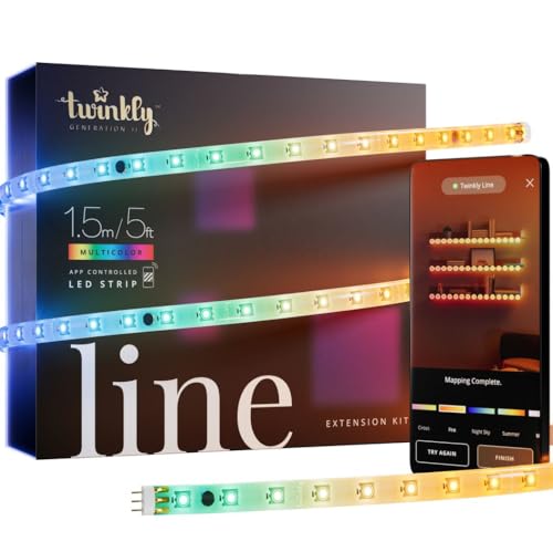 Twinkly Line – Starter Kit App-Controlled Adhesive + Magnetic LED Light Strip with RGB (16 Million Colors) LEDs. Extendable. 5 feet. Black Strip. Indoor Smart Home Decoration Light