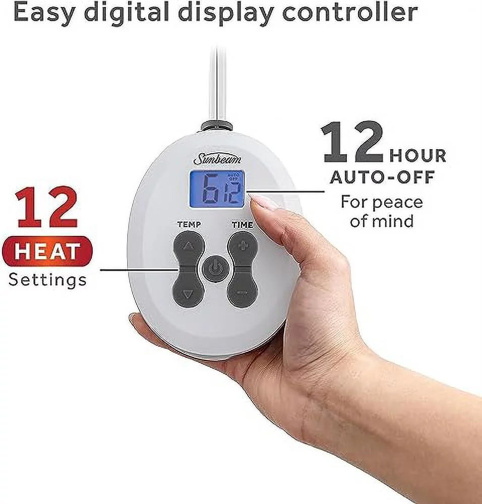 Sunbeam Royal Luxe Sherpa Night Fog Heated Blanket Machine Washable, King