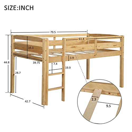 Merax Twin Size Junior Wood Loft Bed with Slide and Storage Shelves, House Loft Bed with Staircase for Girls Boys,Easy Assemble, Natural