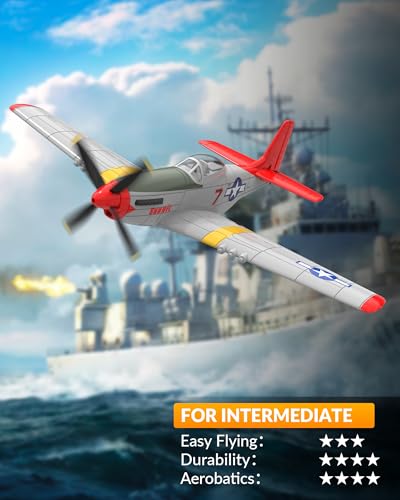 VOLANTEXRC RC Plane, 4 Channel Remote Control Airplane Fighter RTF with 6-Axis Gyro, 3 Modes & Aerobatics Easy to Fly, 2.4GHz Radio Controlled Aircraft for Beginners, Boys & Adults, P51D Mustang, Red