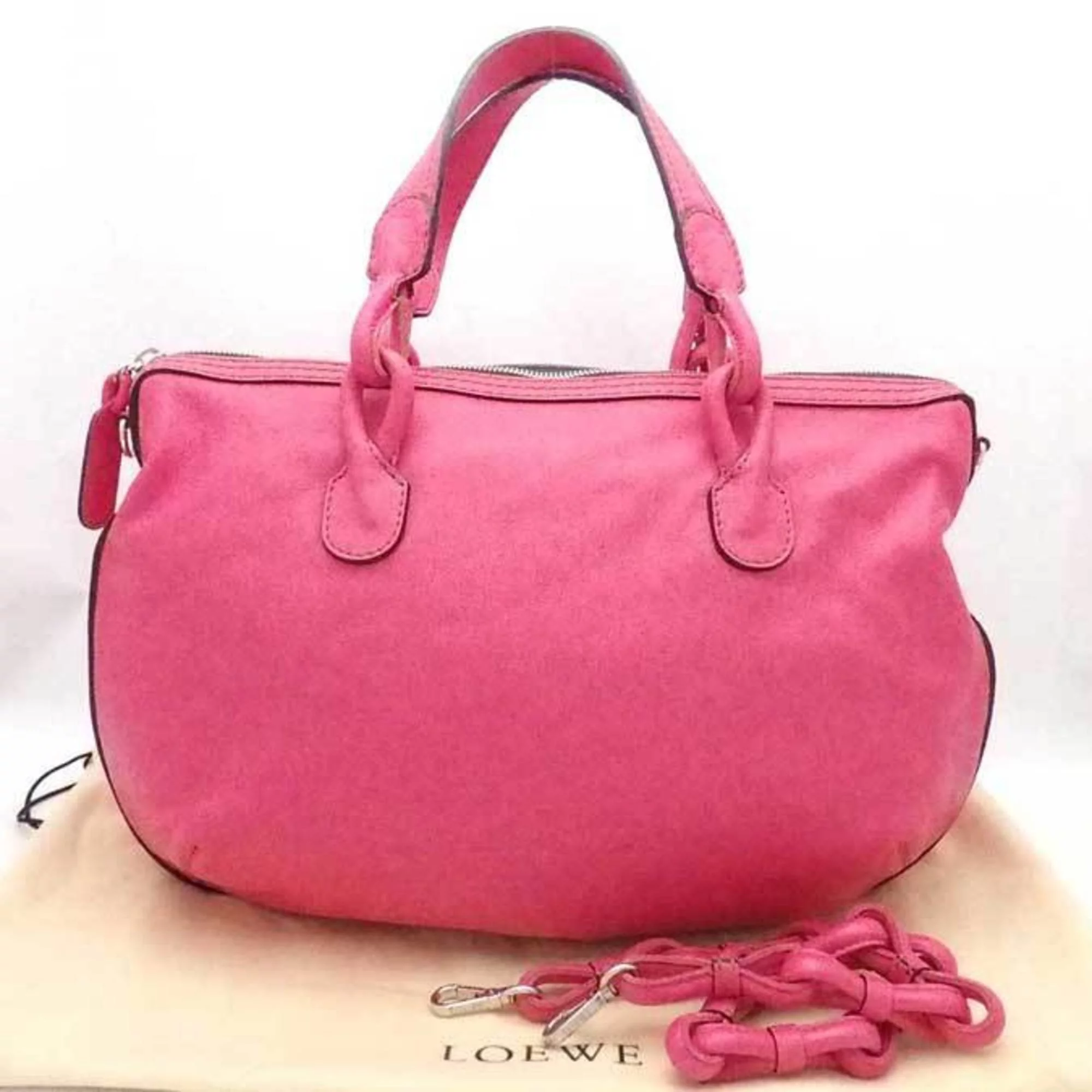 Pre-Owned Loewe LOEWE handbag shoulder bag leather pink silver ladies e54444i (Good)
