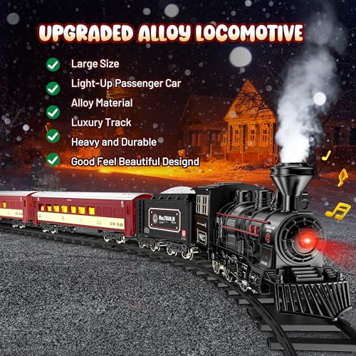 Hot Bee Train Set - Train Toys for Boys with Smokes, Lights and Sound, Toy Train Set for Under Christmas Tree, Toddler Model Trains for 3 4 5 6 7 8+ Years Old Kids Christmas Toys Gifts