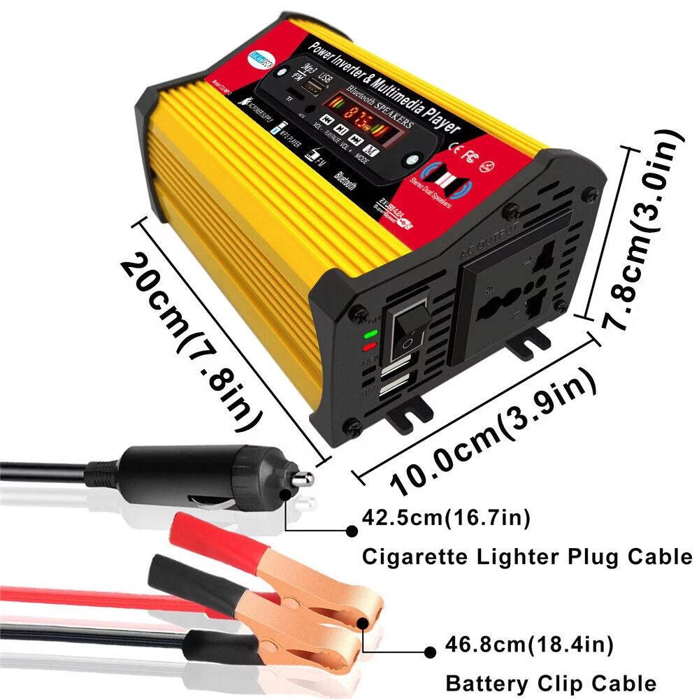 1500W Power Inverter - Car Power Inverter DC 12V to AC 110V Car Converter with LED Display Remote, Yellow