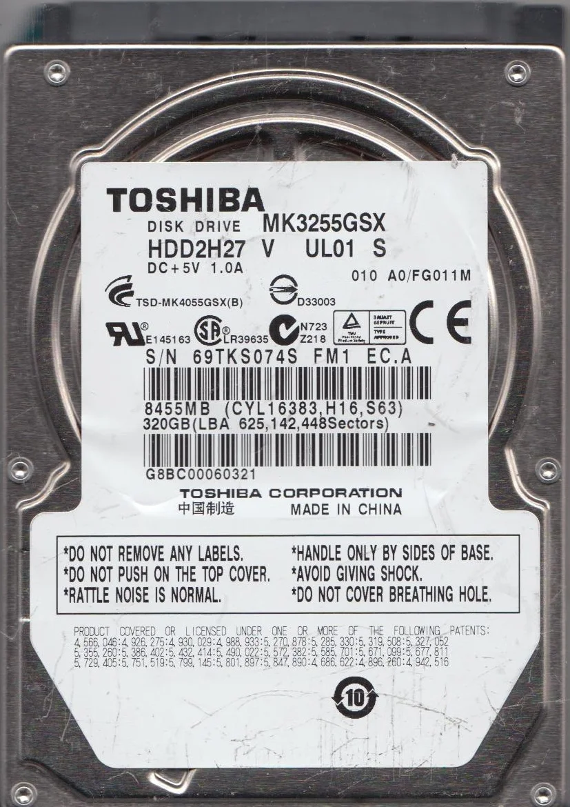MK3255GSX, A0/FG011M, HDD2H27 V UL01 S, Toshiba 320GB SATA 2.5 Hard Drive