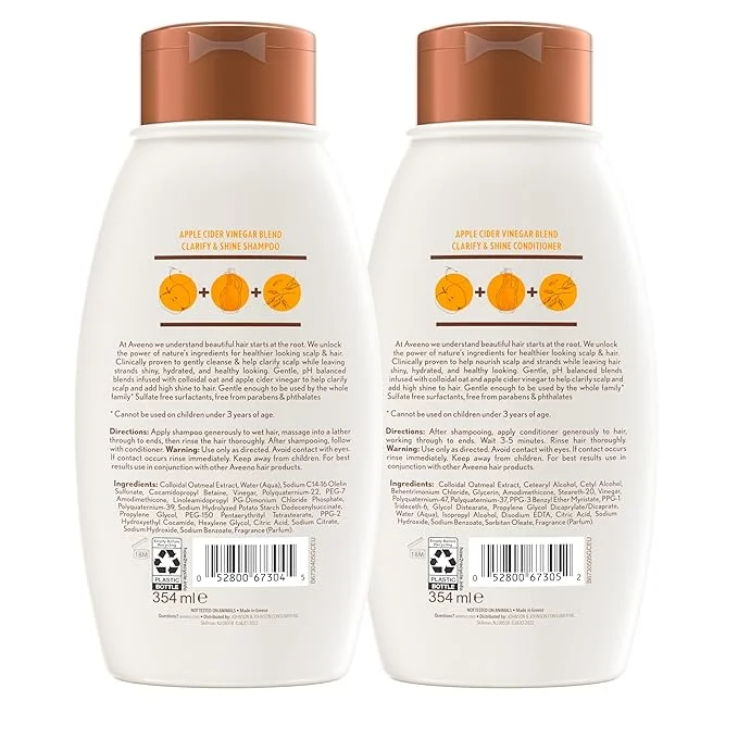 Aveeno Apple Cider Vinegar Clarifying Shampoo and Conditioner Set, Shine Enhancing, 12 fl oz Free 2Day Shipping