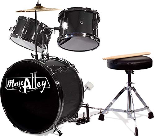 Music Alley 3 Piece Kids Drum Set with Throne, Cymbal, Pedal & Drumsticks, Blue, (DBJK02)