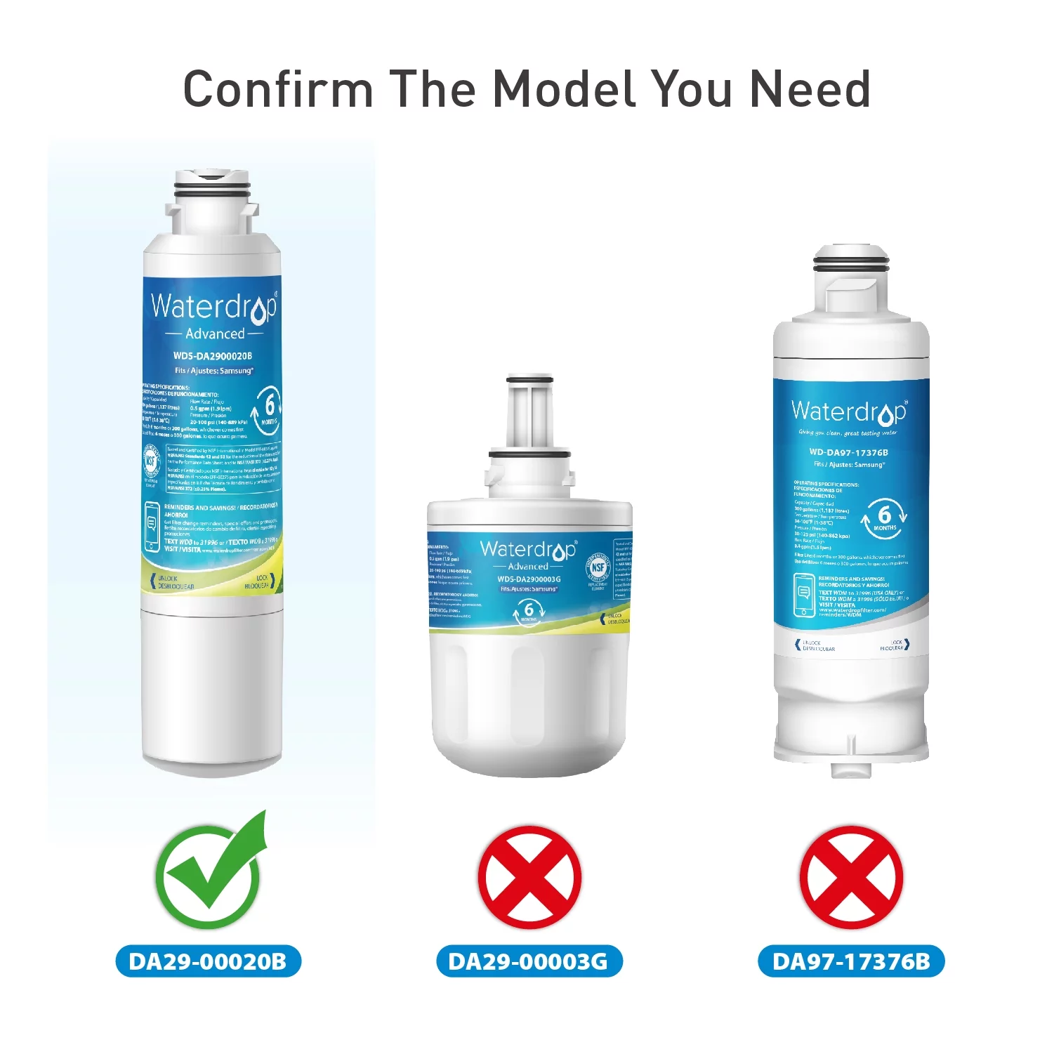 3 Pack Samsung RF24FSEDBSR Replacement Refrigerator Water Filter  for DA29-00020B, DA29-00020B-1, DA97-08006A-B, Haf-Cin/Exp, 46-9101, RF4267HARS, RF28HFEDBSR by Waterdrop