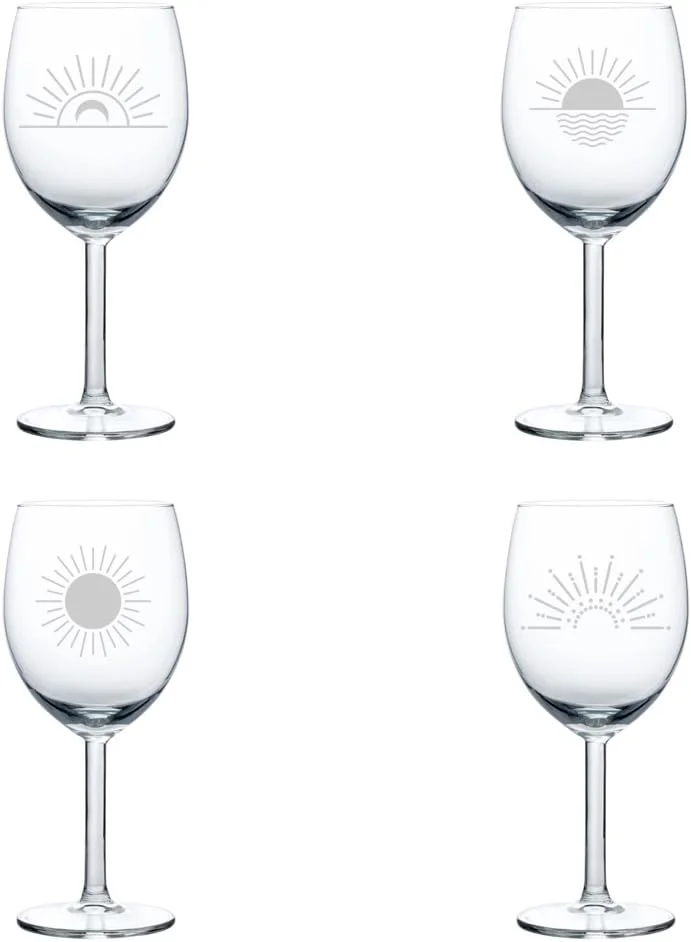 Set of 4 Wine Glass Gift Sun Sunrise Sunset Boho Collection (10 oz)