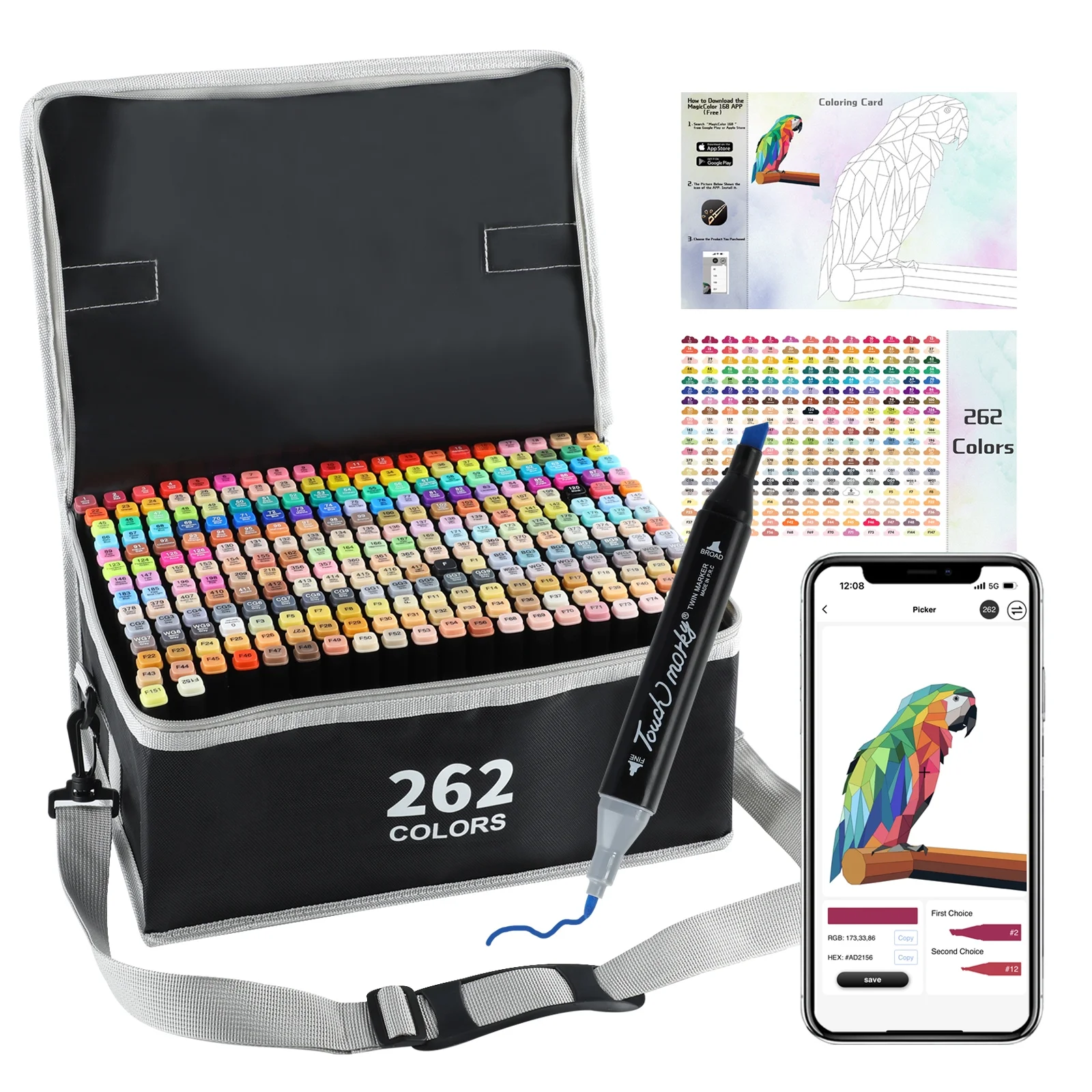 262 Colors Alcohol Markers with Free App, Alcohol-Based Markers for Artists, Art Markers for Painting, Coloring, Sketching and Drawing, Chisel and Fine Tip, Great Gift Idea.