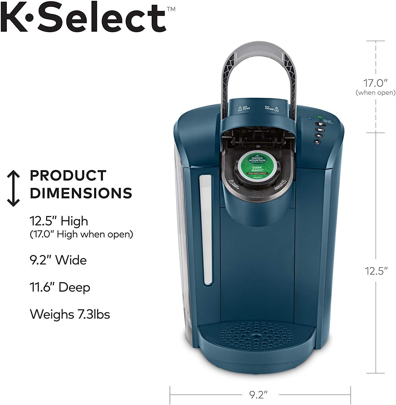 Keurig K-Select, Single Serve K-Cup Pod Coffee Maker, Strength Control, 5cups, Marine Blue