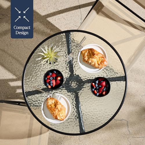 Best Choice Products 3-Piece Patio Bistro Dining Furniture Set w/Glass Tabletop, 2 Folding Chairs, Steel Frame, Polyester Fabric - Gray