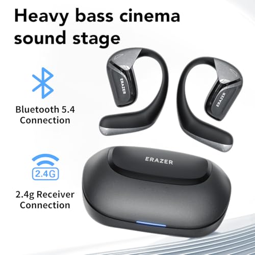 2.4GHz Open Ear Headphones Wireless Gaming Earbuds, IPX5 Waterproof Bluetooth 5.4 Bass Stereo Ear Buds,Bone Conduction Earphones OWS for PS5/PS4 Switch, PC & Mobile USB-C Devices，20ms Low Latency