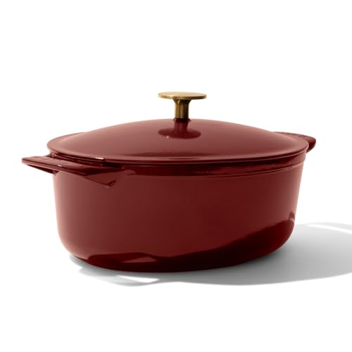 Made In Cookware - Oval Dutch Oven 7.5 Quart - Ruby Red - Enameled Cast Iron - Exceptional Heat Retention & Durability - Professional Cookware - Crafted In France - Induction Compatible