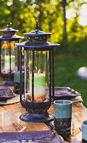H Potter Large Decorative Hurricane Lantern Glass Candle Holder Cast Iron Rustic Indoor and Outdoor Light with Powder Coat Finish Centerpiece for Home Wedding Farmhouse Decor