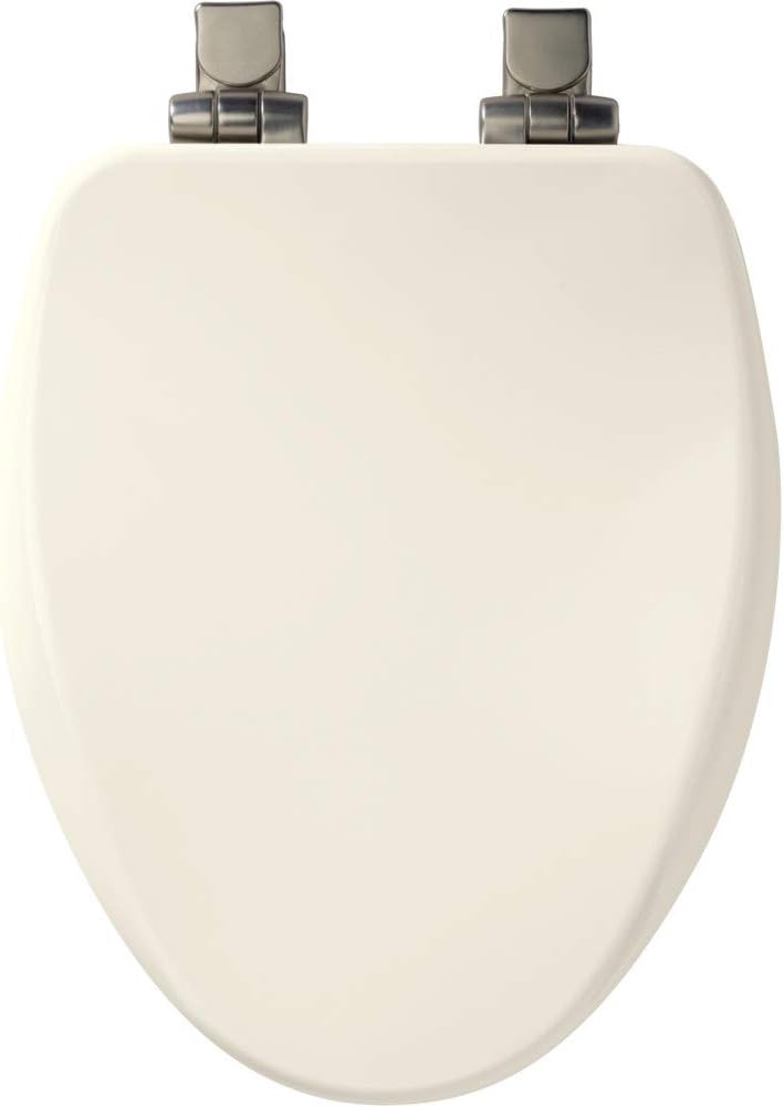 BEMIS 19170NISL 346 Alesio II Toilet Seat with Brushed Nickel Hinges will Slow Close, Never Loosen and Provide the Perfect Fit, ELONGATED, High Density Enameled Wood, Biscuit/Linen