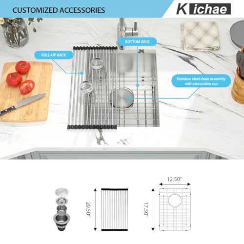 Kichae 12“ Deep Laundry Sink Undermount - 24 Inch Black Undermount Utility Sink Stainless Steel Single Bowl Under Counter Handmade Laundry Utility Room Basin