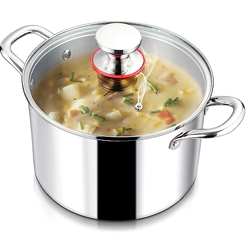 LIANYU 12QT 18/10 Stainless Steel Stock Pot with Lid, Large Soup Pot, Big Cookware, 12 Quart Canning Pasta Pot with Measuring Mark, Tall Cooking Pot, Induction Pot for Boiling Strew Simmer