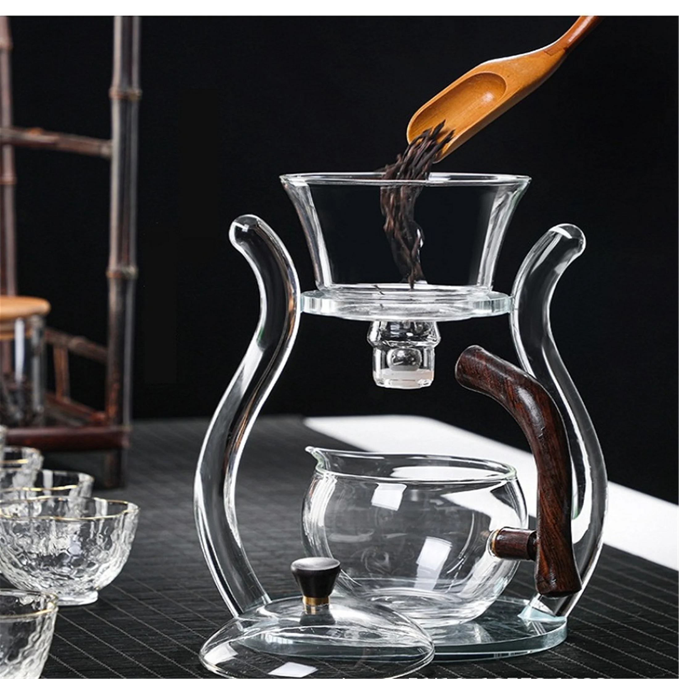 Fire Kirin Lazy Kungfu Glass Tea Set Semi Automatic Clear Tea Pot Set