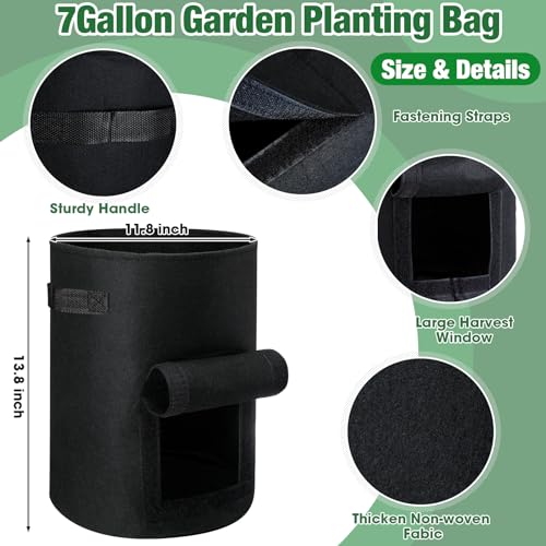Hushee 10 Pcs Potato Grow Bags Garden Planting Bag Vegetable Grow Bags with Flap and Handle Thickened Nonwoven Fabric Pots Thick Fabric Garden Containers for Potato Tomato Vegetables (7 Gallon)