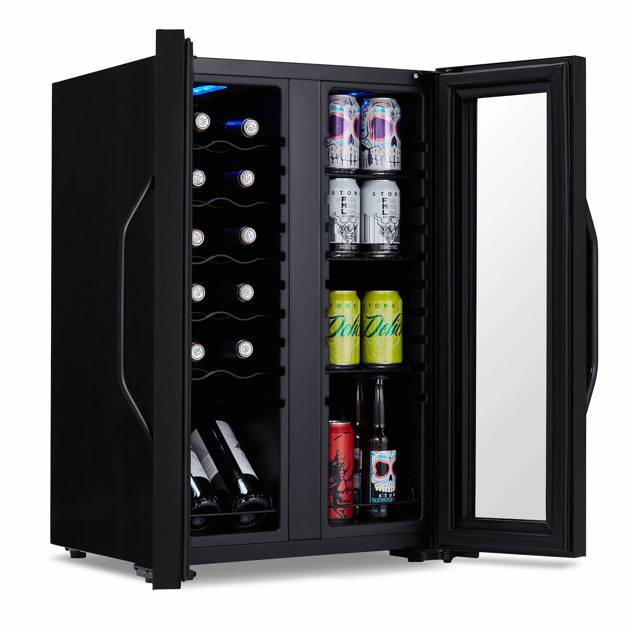 Luma Shadow Series Wine Cooler Refrigerator 12 Bottle & 39 Can Dual Temperature Zones, Freestanding Mirrored Wine and Beverage Fridge with Double-Layer Tempered Glass Door & Compressor Cooling