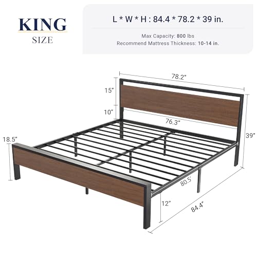 Allewie Full Size Platform Bed Frame with Wooden Headboard and Footboard, Heavy Duty 12 Metal Slats Support, No Box Spring Needed, Under-Bed Storage, Noise Free, Easy Assembly, Black Oak