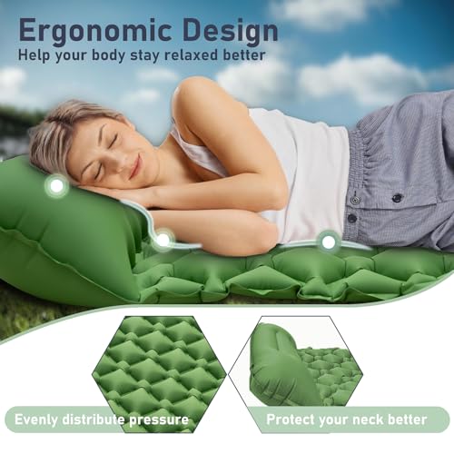 Camping Sleeping Pad with Compass, Ultralight Inflatable Sleeping Mat with Pillow, Built-in Foot Pump, Portable Camping Air Mattress for Backpacking Hiking Traveling Tent (Blue)