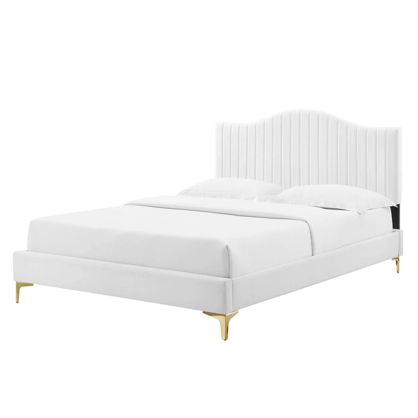 Tufted Platform Bed Frame, Queen Size, Velvet, White, Modern Contemporary Urban Design, Bedroom Master Guest Suite
