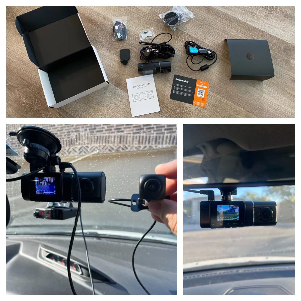 TOGUARD 3 Channel 1080P Dash Cam , 1080P+720P+720P Way Triple Car Camera,IR Night Vision, 24 Hour Parking Mode,with 64GB SD Card