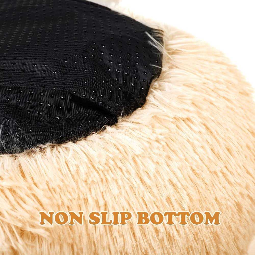 Round Plush Pet Bed for Dogs & Cats,Fluffy Soft Warm Calming Bed Sleeping Kennel Nest - Pet Supplies online store