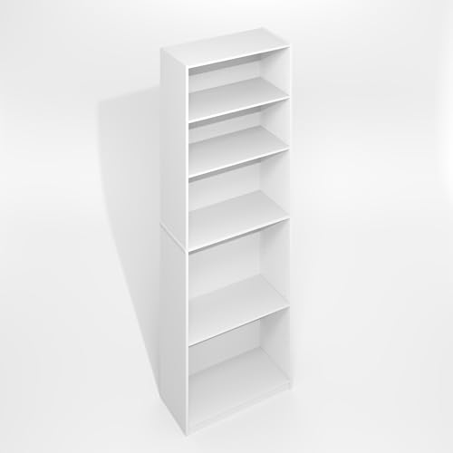 Furinno Gehry 5-Tier Bookcase, Bookshelf with Adjustable Shelves, White
