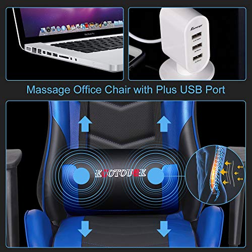 Massage Gaming Chair w/Footrest, Ergonomic High Back PC Chair w/Headrest and Lumbar, PU Swivel Home Desk Office Chair, Black