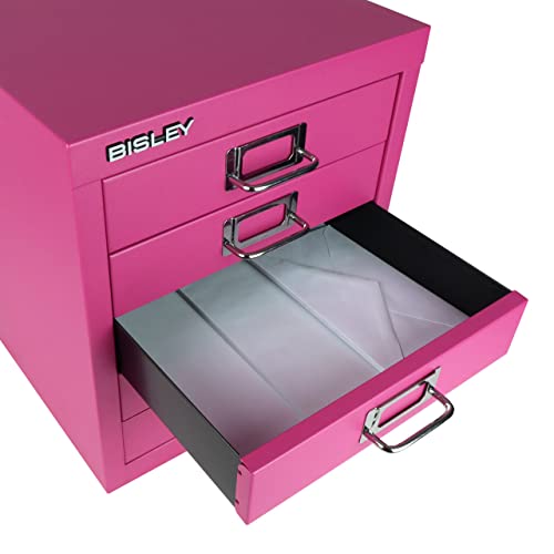 Bisley 10-Drawer Steel MultiDrawer Cabinet - Black, Chrome Pull Handles with Label Holders, Powder-Coated Steel, Removable Drawers, Fits Under Most Desks, Labels Included